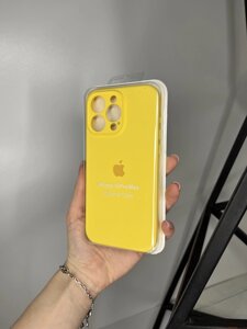 Чохол на iPhone (Айфон) 15 Pro Max квадратні борти silicone case full camera на apple Жовтий