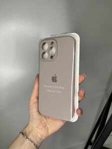 Чохол на iPhone (Айфон) 15 Pro Max квадратні борти silicone case full camera на apple Бежевий