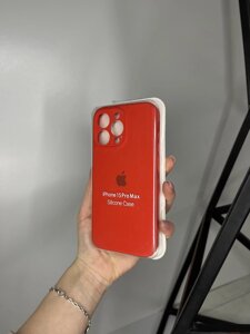 Чохол на iPhone (Айфон) 15 Pro Max квадратні борти silicone case full camera на apple Червоний