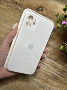 Чохол силіконовий для iPhone (Айфон) 11 з Квадратними Бортами та закритою камерою Silicone Case, Білий