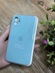 Чохол силіконовий для iPhone (Айфон) 11 з Квадратними Бортами та закритою камерою Silicone Case, Блакитний