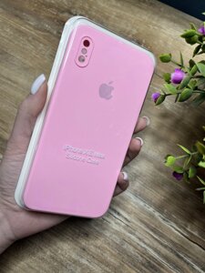 Чохол силіконовий для iPhone (Айфон) XS MAX з Квадратними Бортами та закритою камерою Silicone Case Рожевий