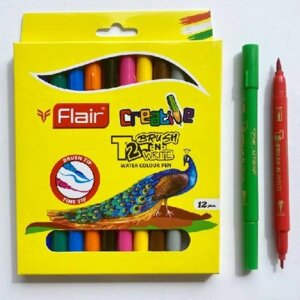 Фломастери двосторонні Т2 Brush&Write 12 кольорів FA8018 Flair