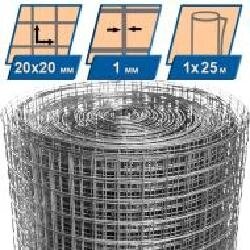 Сітка зварена оцинкована 20x20x1 мм h=1м