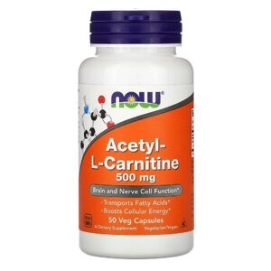 Ацетил-L-Карнітин, Acetyl-L-Carnitine, Now Foods, 500 мг, 50 вегетаріанських капсул