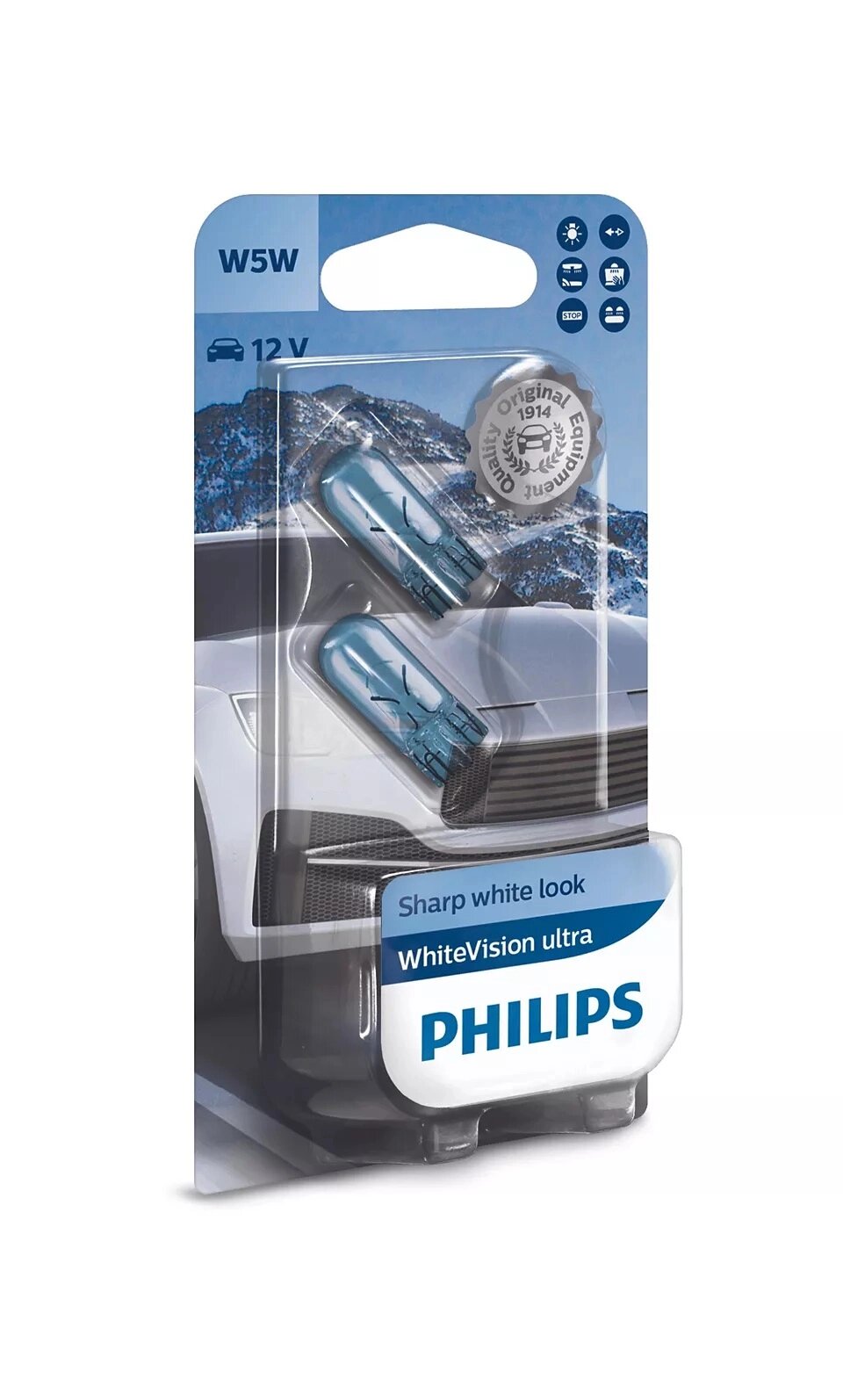 Автолампа Philips 12961WVUB2 W5W 12V W2.1X9.5d WhiteVision ultra +60% (3300K) 2шт./блістер від компанії інтернет-магазин "БИТПРОМТОРГ" - фото 1