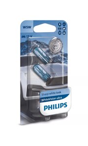 Автолампа Philips 12961WVUB2 W5W 12V W2.1X9.5d WhiteVision ultra +60%3300K) 2шт. блістер