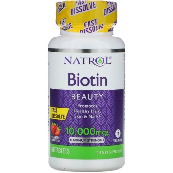 Біотин Natrol Biotin, Maximum Strength 10000 mcg 60 Tabs Strawberry Flavor NTL-06885 від компанії інтернет-магазин "БИТПРОМТОРГ" - фото 1