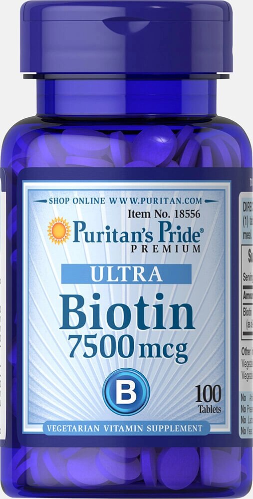 Біотин Puritans Pride 7500 мкг 100 таблеток (32106) від компанії інтернет-магазин "БИТПРОМТОРГ" - фото 1