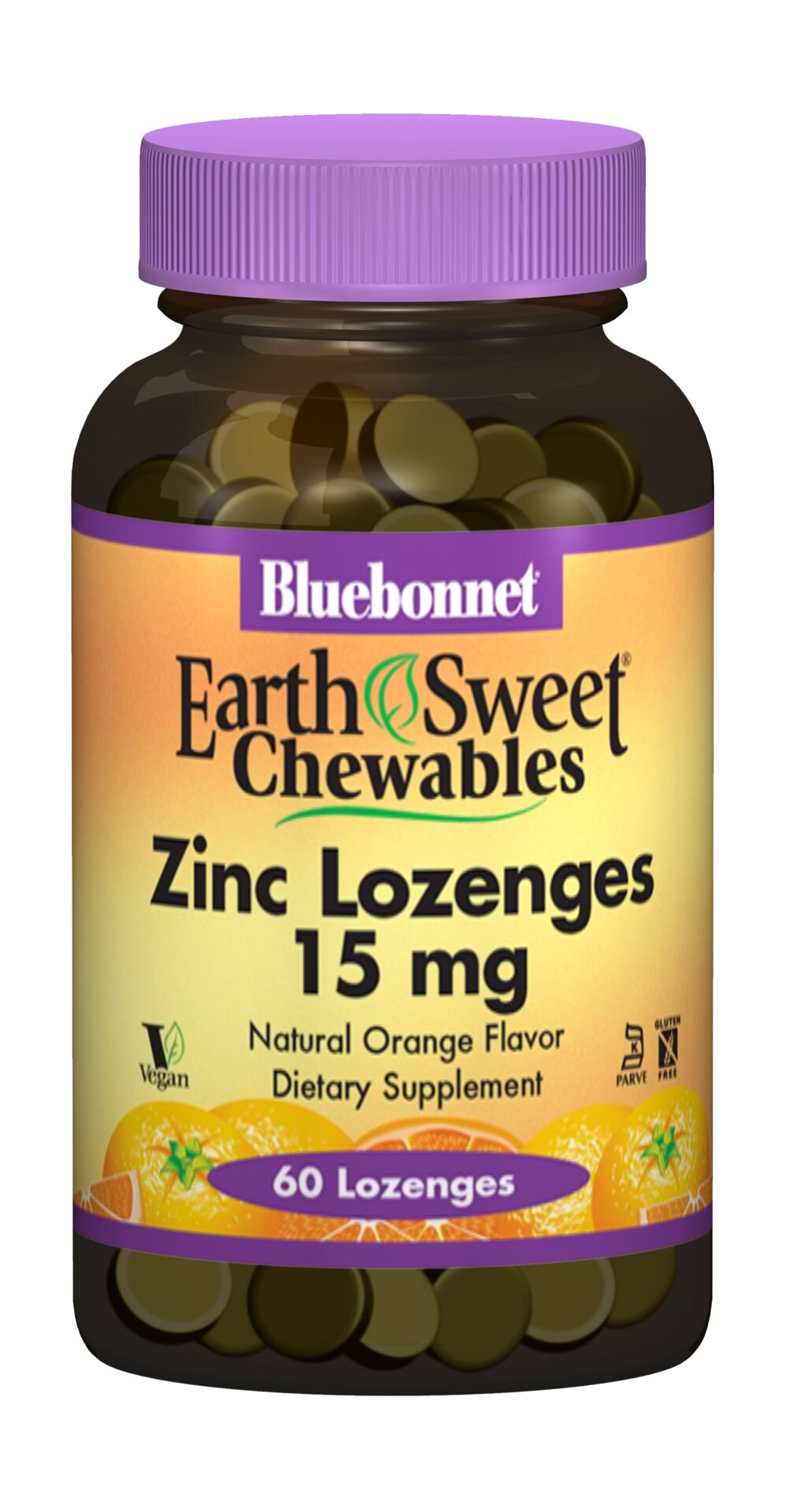 Цинк 15 мг, Смак Апельсина, EarthSweet Chewables, Bluebonnet Nutrition, 60 таблетки для розсмоктування від компанії інтернет-магазин "БИТПРОМТОРГ" - фото 1