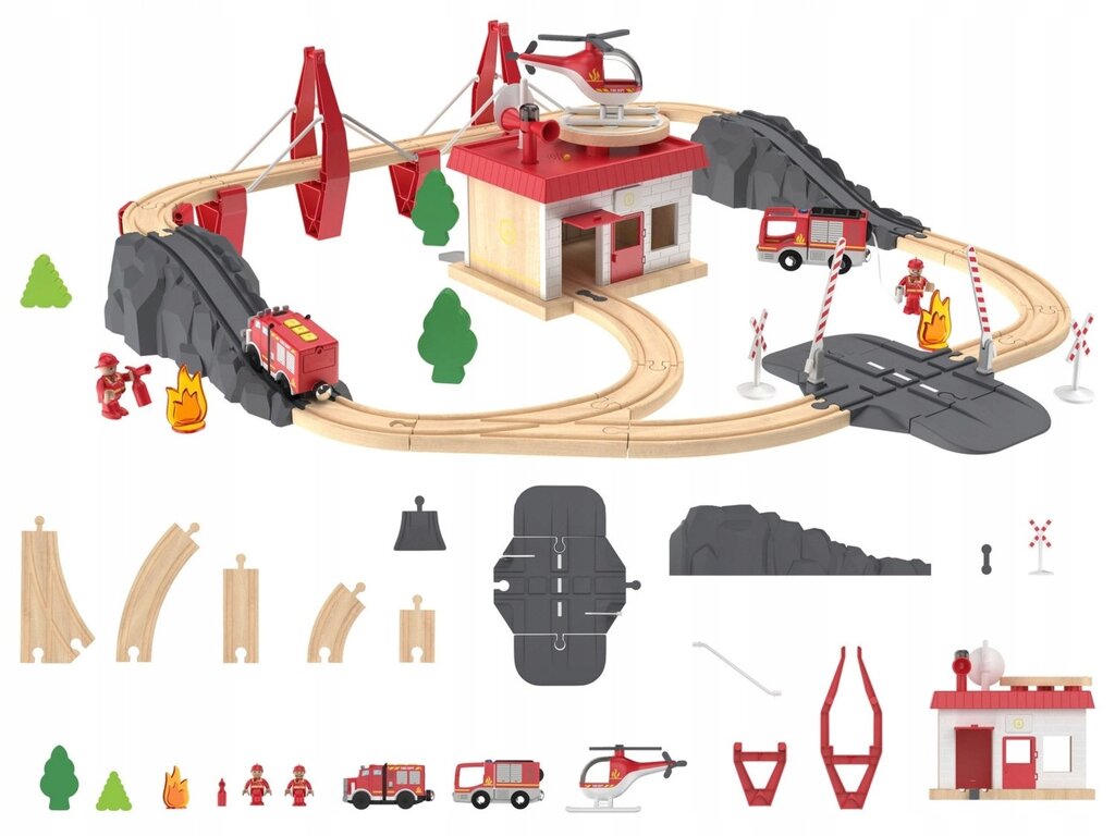 Дерев'яна залізниця 2021 р. Пожежна команда 65 ел. 3.8 м Німеччина PlayTive (Brio, Hape, Ikea) від компанії інтернет-магазин "БИТПРОМТОРГ" - фото 1