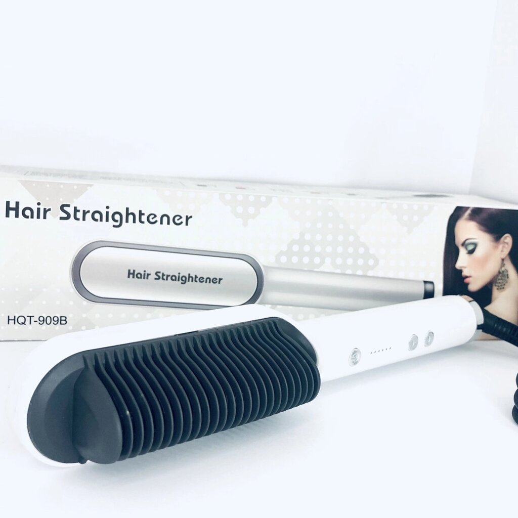 Електричний гребінець-випрямляч Hair Straightener HQT-909B Білий (HQT909BK) від компанії інтернет-магазин "БИТПРОМТОРГ" - фото 1