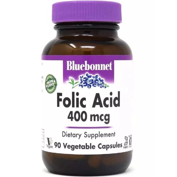 Фолієва кислота Bluebonnet Nutrition Folic Acid 400 mcg 90 Veg Caps від компанії інтернет-магазин "БИТПРОМТОРГ" - фото 1