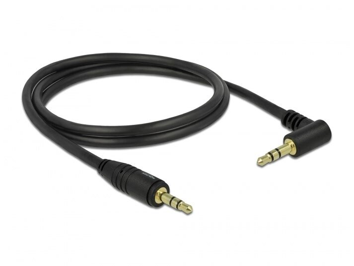 Кабель аудіо-сигнальний Delock Jack 3.5mm 3pin M/M  1.0m AWG24 90° Stereo AUX Gold чорний (70.08.3754) від компанії інтернет-магазин "БИТПРОМТОРГ" - фото 1