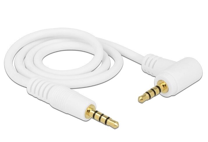 Кабель аудіо-сигнальний Delock Jack 3.5mm 4pin M/M  0.5m AWG24 90°кутовий 1:1 AUX Gold білий (70.08.4736) від компанії інтернет-магазин "БИТПРОМТОРГ" - фото 1