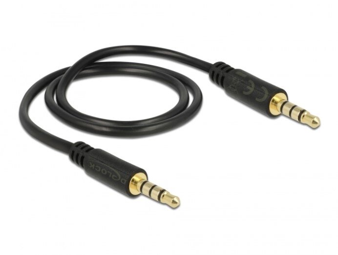 Кабель аудіо-сигнальний Delock Jack 3.5mm 4pin M/M  0.5m Stereo 1:1 AWG24 AUX Gold чорний (70.08.3434) від компанії інтернет-магазин "БИТПРОМТОРГ" - фото 1