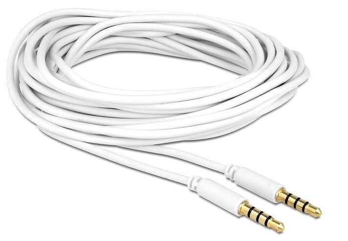 Кабель аудіо-сигнальний Delock Jack 3.5mm 4pin M/M  5.0m Stereo 1:1 AWG24 AUX Gold білий (70.08.3443) від компанії інтернет-магазин "БИТПРОМТОРГ" - фото 1