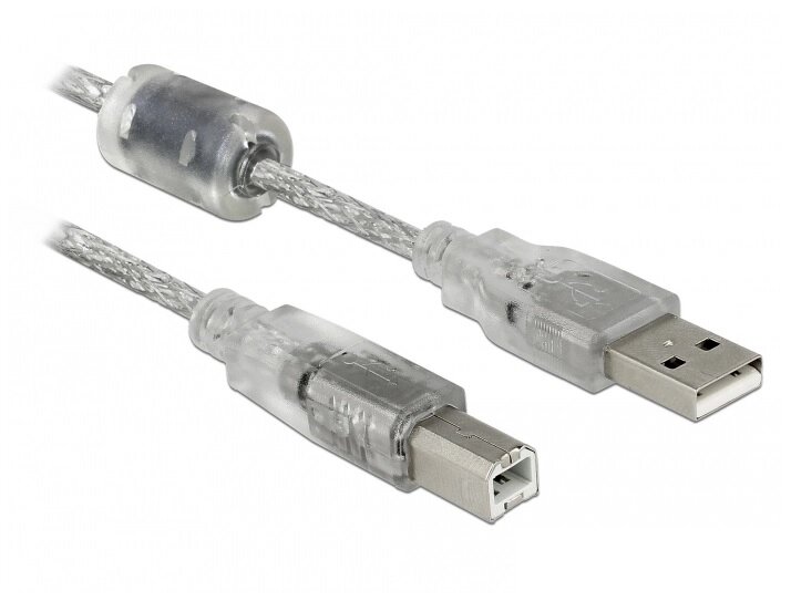 Кабель принтера Delock USB2.0 A-B M/M  0.5m AWG24+28 Ferrite D=4.0mm Gold прозорий (70.08.2057) від компанії інтернет-магазин "БИТПРОМТОРГ" - фото 1