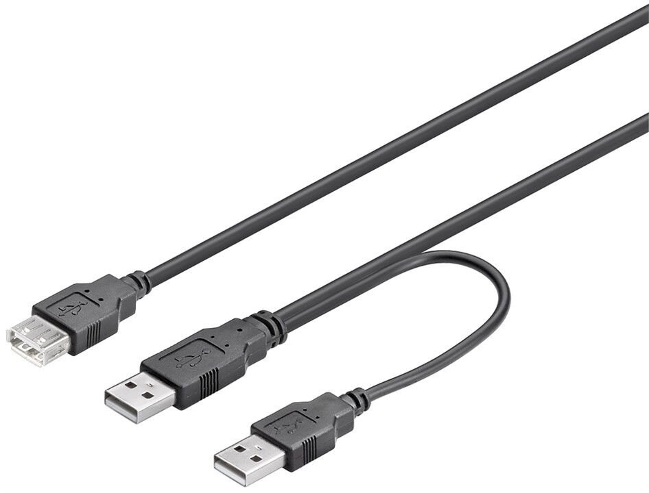 Кабель пристроїв Goobay USB2.0 A 2x1 M/F (DualPower) 0.3m AWG24+28 D=4.0mm Cu чорний (75.09.3353) від компанії інтернет-магазин "БИТПРОМТОРГ" - фото 1