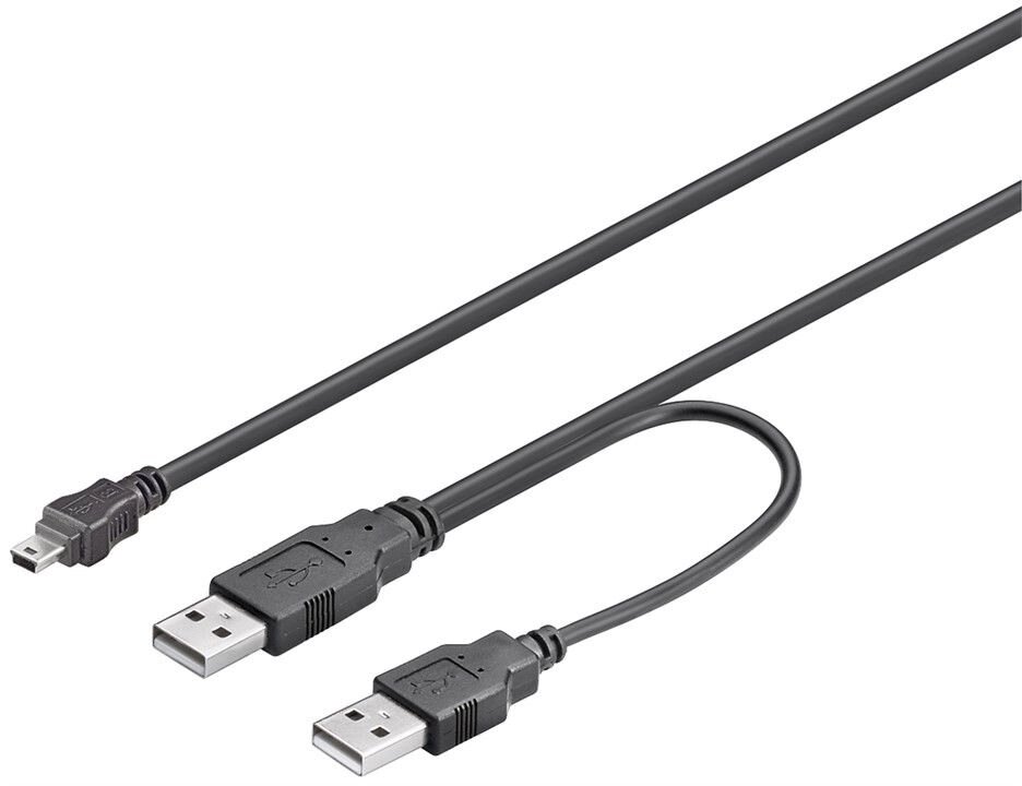 Кабель пристроїв Goobay USB2.0 Ax2-mini 5p M/M (DualPower)  1.0m AWG28 2xShielded D=4.0mm Cu чорний (75.09.3588) від компанії інтернет-магазин "БИТПРОМТОРГ" - фото 1