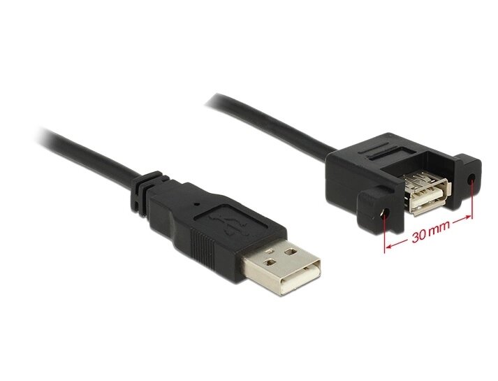 Кабель пристроїв-подовжувач Delock USB2.0 A M/F  1.0m AWG24+28 PanelMount D=4.5mm Gold чорний (70.08.5106) від компанії інтернет-магазин "БИТПРОМТОРГ" - фото 1