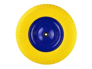 Колесо на тачку поліуретанове жовте 4,00-8, підшипник 12мм, сегментний протектор ТМ VMF EURO