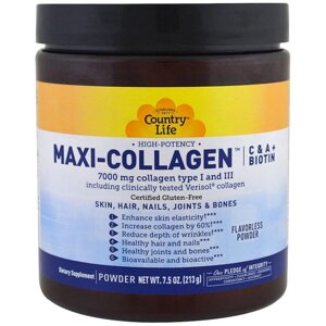 Комплекс для шкіри, волосся, нігтів Country Life Maxi-Collagen C & A plus Biotin High Potency Flavorless Powder 7.5 oz 213