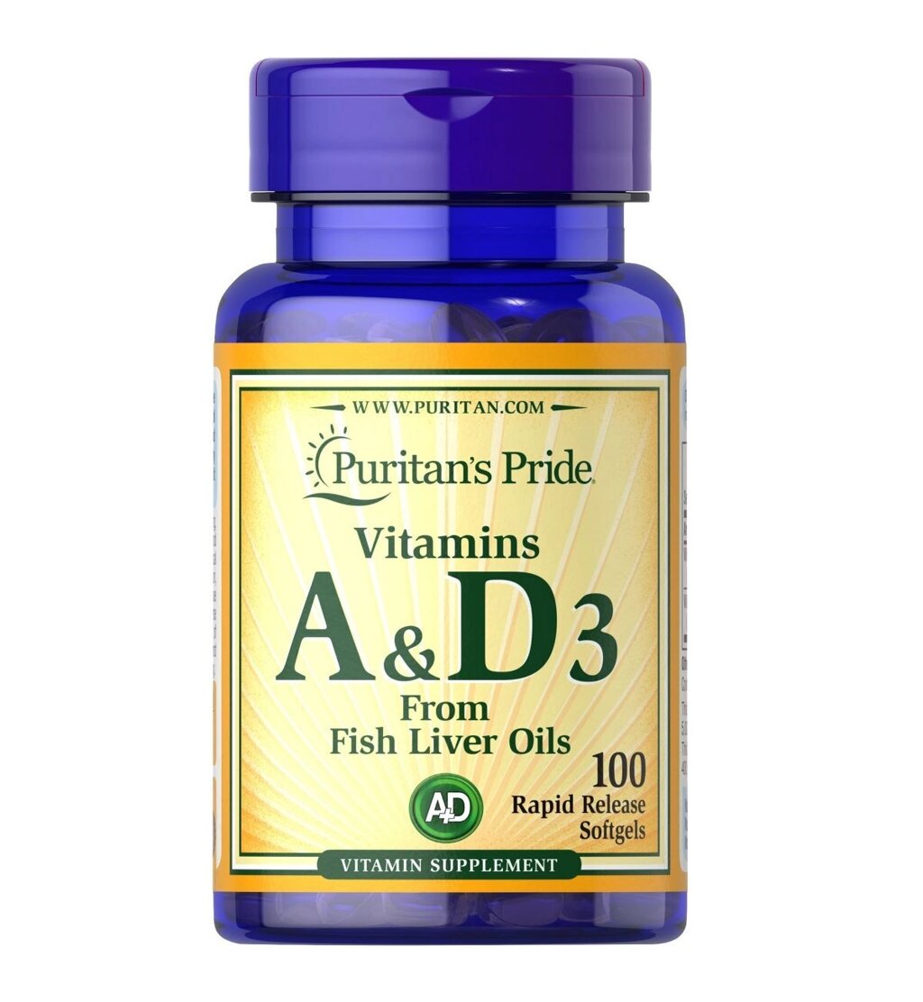 Комплекс Вітамін A+D Puritan's Pride Vitamins A & D 5000/400 IU 100 Softgels від компанії інтернет-магазин "БИТПРОМТОРГ" - фото 1