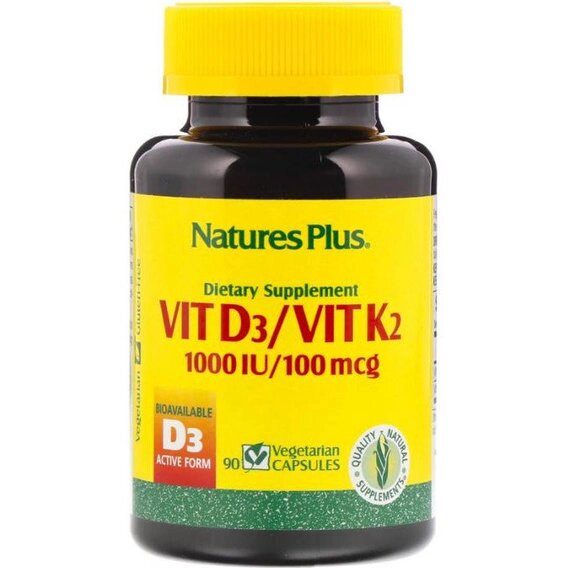 Комплекс Вітамін D3+K2 Nature's Plus Vit D3/Vit K2 1000 IU/100 mcg 90 Veg Caps від компанії інтернет-магазин "БИТПРОМТОРГ" - фото 1