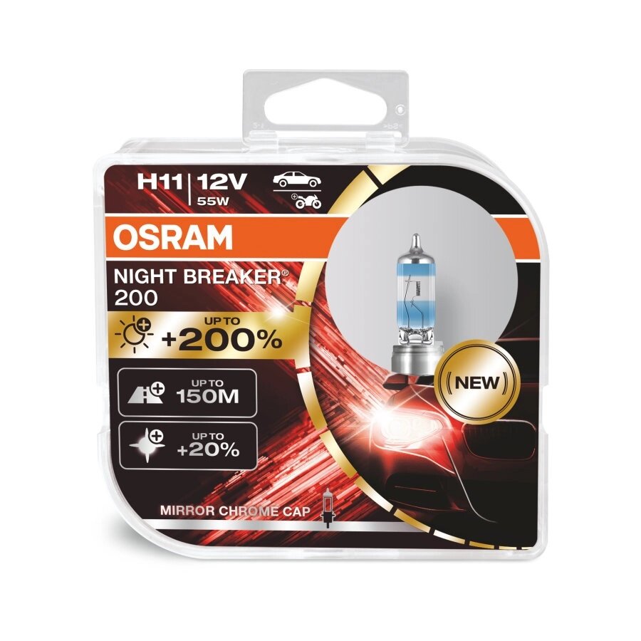 Комплект галогенових ламп Osram 64211NB200-HCB H11 12V 55W PGJ19-2 Night Breaker Laser +200% 2шт/комп. від компанії інтернет-магазин "БИТПРОМТОРГ" - фото 1