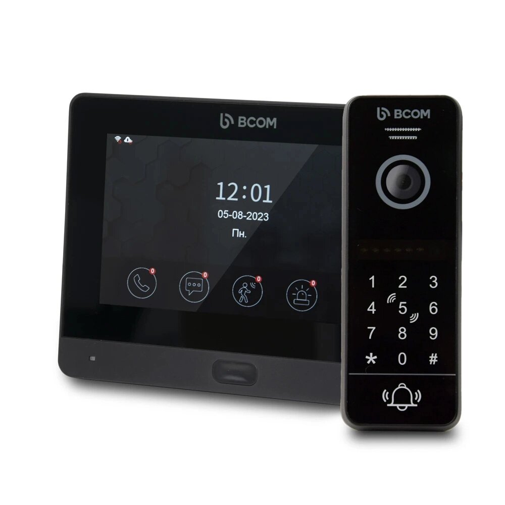 Комплект Wi-Fi відеодомофонa 7 BCOM BD-760FHD/T Black з підтримкою Tuya Smart і BT-400HD-AC Black від компанії інтернет-магазин "БИТПРОМТОРГ" - фото 1