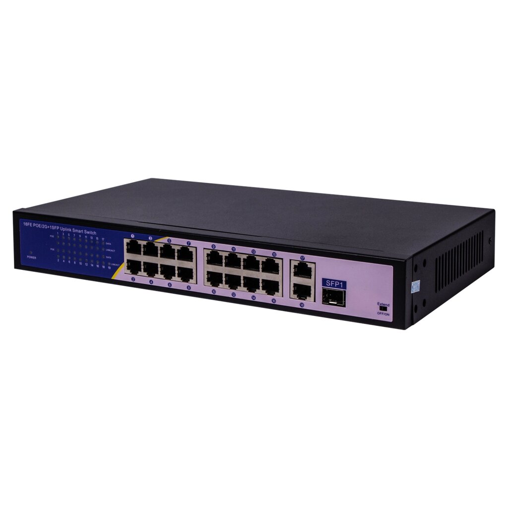 Комутатор мережевий POE Green Vision GV-010-D-16+2 PG+1 SFP (16xPOE, 2xLAN, 1xSFP) від компанії інтернет-магазин "БИТПРОМТОРГ" - фото 1