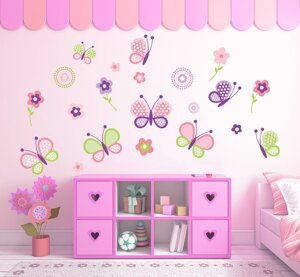Красиві Наліпки на стіну, вікна, дзеркала вінілові "набір метелики" декор в дитячу для дівчаток