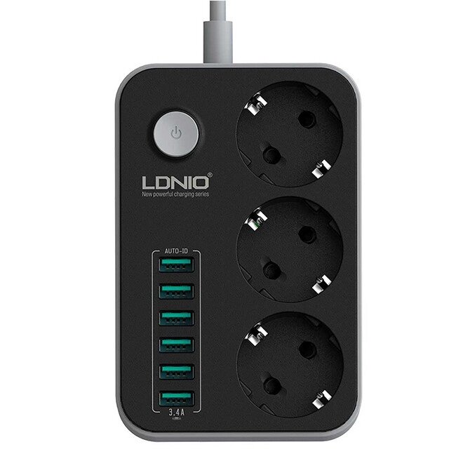 Мережевий фільтр подовжувач з USB Ldnio SE3631 6USB 3 розетки 1.6 м Чорний від компанії інтернет-магазин "БИТПРОМТОРГ" - фото 1