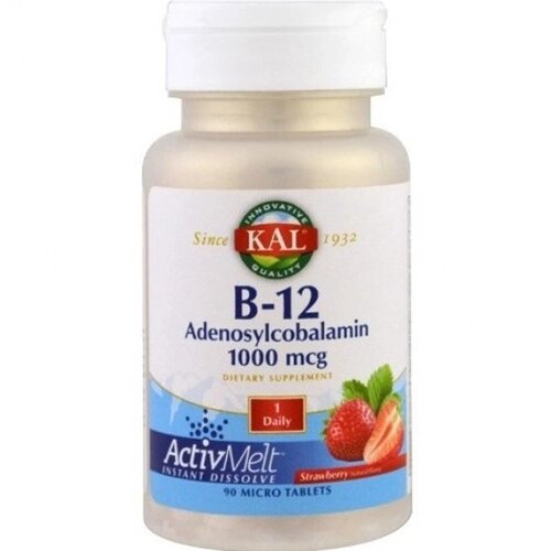 Метілкобаламін KAL B-12 Adenosylcobalamin 1000 mcg 90 Micro Tablets Strawberry Flavor від компанії інтернет-магазин "БИТПРОМТОРГ" - фото 1