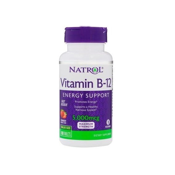 Метілкобаламін Natrol Vitamin B-12 5000 mcg 100 Tabs Strawberry Flavor від компанії інтернет-магазин "БИТПРОМТОРГ" - фото 1