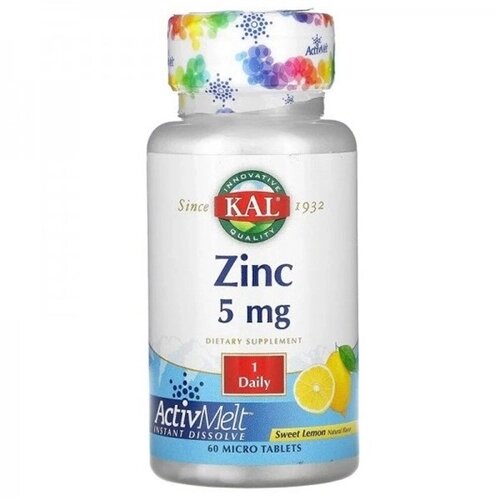 Мікроелемент Цинк KAL Zinc 5 mg 60 Micro Tablets Sweet Lemon від компанії інтернет-магазин "БИТПРОМТОРГ" - фото 1