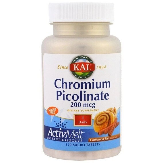 Мікроелемент Хром KAL Chromium Picolinate ActivMelt 120 Micro Tablets Cinnamon Bun CAL-74490 від компанії інтернет-магазин "БИТПРОМТОРГ" - фото 1