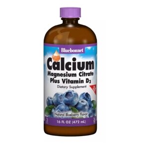 Мікроелемент Кальцій Bluebonnet Nutrition Calcium Magnesium Citrate + Vitamin D3, 16 oz 472 ml Natural Blueberrry