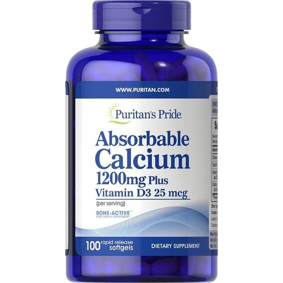 Мікроелемент Кальцій Puritan's Pride Absorbable Calcium 1200 mg with Vitamin D 1000 IU 100 Softgels від компанії інтернет-магазин "БИТПРОМТОРГ" - фото 1