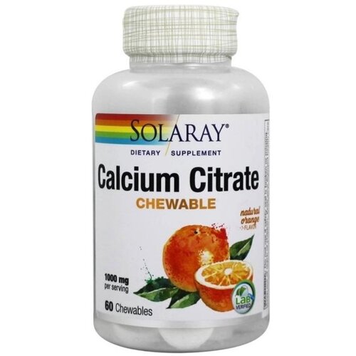 Мікроелемент Кальцій Solaray Calcium Citrate 1000 mg 60 Chewables Natural Orange Flavor SOR-04584