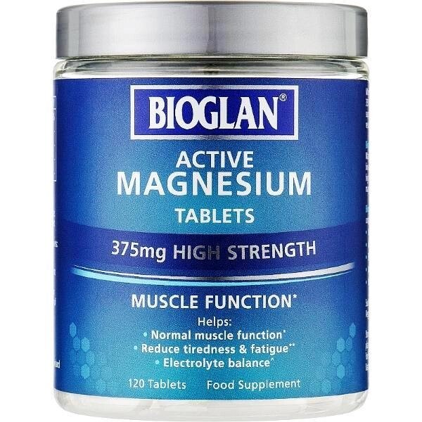 Мікроелемент Магній Bioglan Active Magnesium 375 mg 120 Tabs від компанії інтернет-магазин "БИТПРОМТОРГ" - фото 1