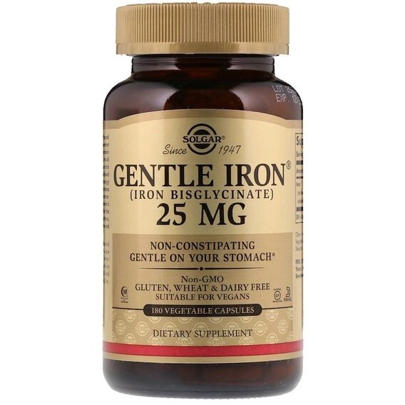 Мікроелемент Залізо Solgar Gentle Iron 25 mg 180 Veg Caps від компанії інтернет-магазин "БИТПРОМТОРГ" - фото 1