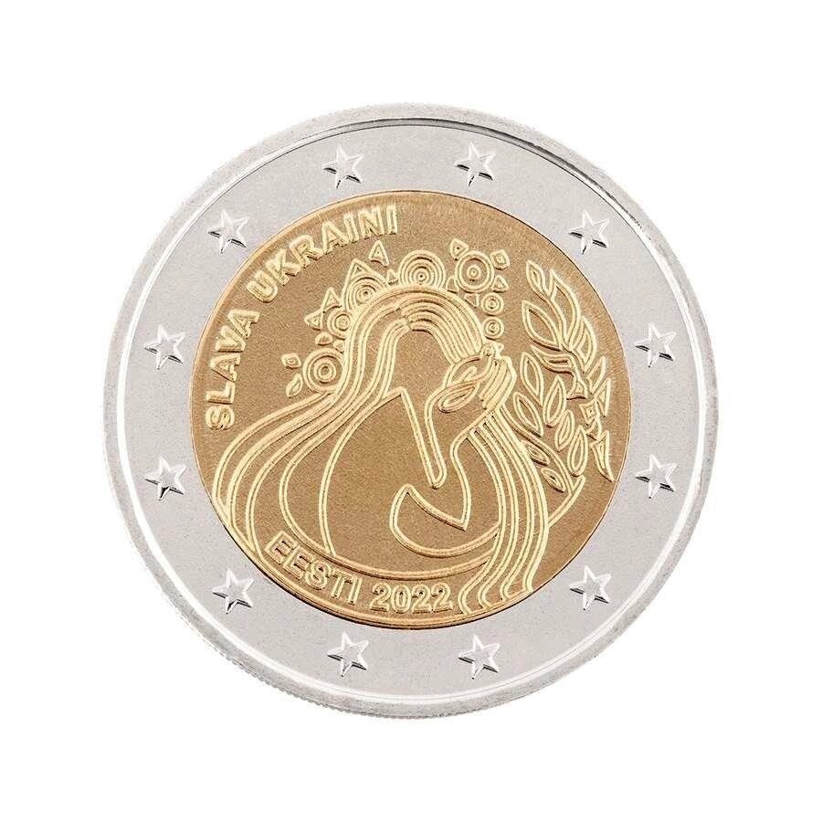 Монета Mine Естонія 2 євро 2022 року Слава Україні 25 мм Золотистий (hub_nml523) від компанії інтернет-магазин "БИТПРОМТОРГ" - фото 1