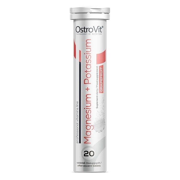 Мультимінерали для спорту OstroVit Magnesium + Potassium 20 effervescent tabs Grapefruit від компанії інтернет-магазин "БИТПРОМТОРГ" - фото 1