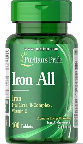 Мультимінеральний комплекс Puritan's Pride Iron All (Plus Liver, B-complex, Vitamin-C) 100 Tabs від компанії інтернет-магазин "БИТПРОМТОРГ" - фото 1