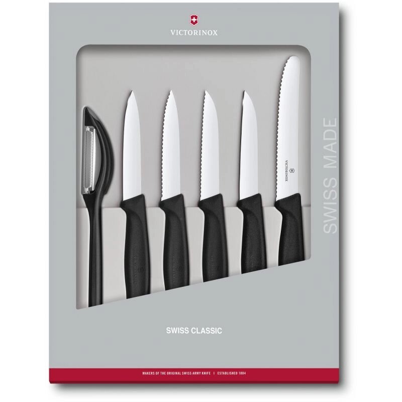 Набір кухонних овочевих ножів та овочечистки Victorinox Swiss Classic Paring Set 6 предметів Чорний (6.7113.6G) від компанії інтернет-магазин "БИТПРОМТОРГ" - фото 1