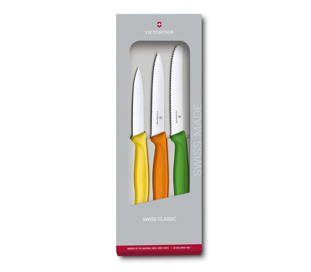 Набір кухонних овочевих ножів Victorinox Swiss Classic Paring Set 3 шт Різнокольорові (6.7116.31G) від компанії інтернет-магазин "БИТПРОМТОРГ" - фото 1