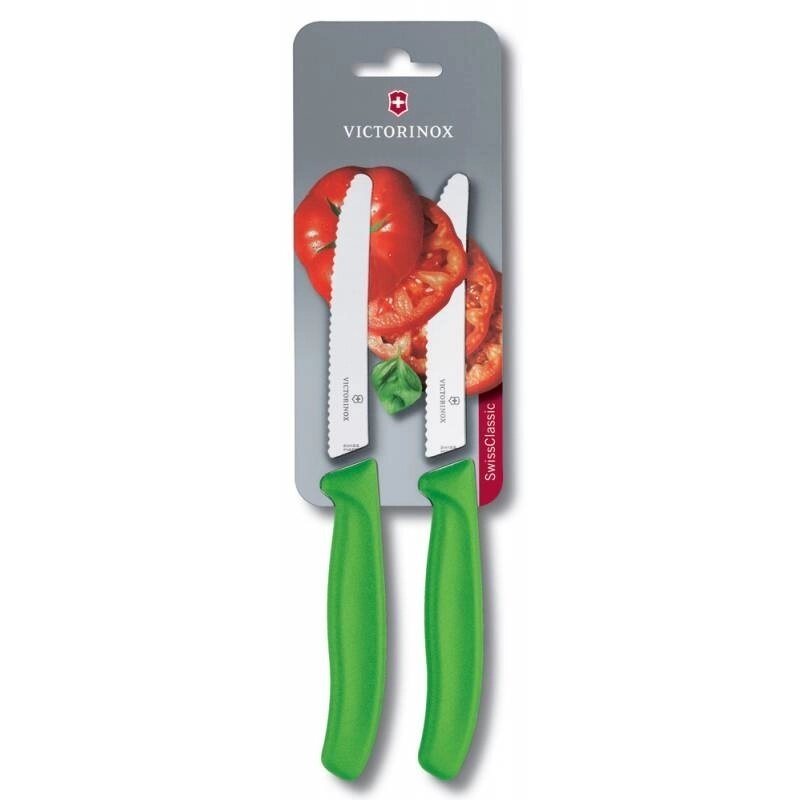 Набір кухонних овочевих ножів Victorinox TomatoSausage 11 см 2 шт. Зелені (6.7836. L114B) від компанії інтернет-магазин "БИТПРОМТОРГ" - фото 1