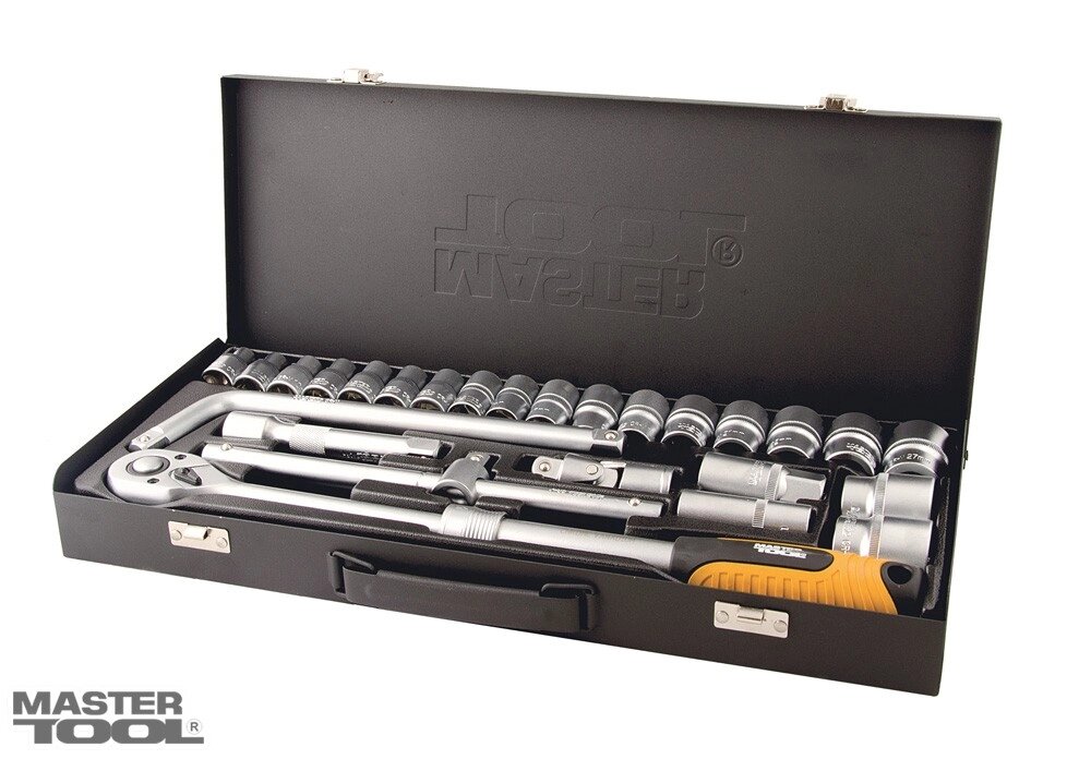 Набір насадок торцевих MASTERTOOL PROFI CrV 1/2" 8-32 мм тріскачка, що подовжується 72Т 26 шт металевий кейс 78-4126 від компанії інтернет-магазин "БИТПРОМТОРГ" - фото 1